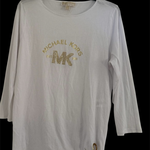 Michael Kors Tops - 3 for $25 Michael Kors Gold logo Rhinestone long sleeve t shirt ties on side